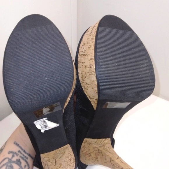 NWT Charlotte Russe 'Paloma' Black and Cork Platform Heels with bow Size 8 - Picture 8 of 12